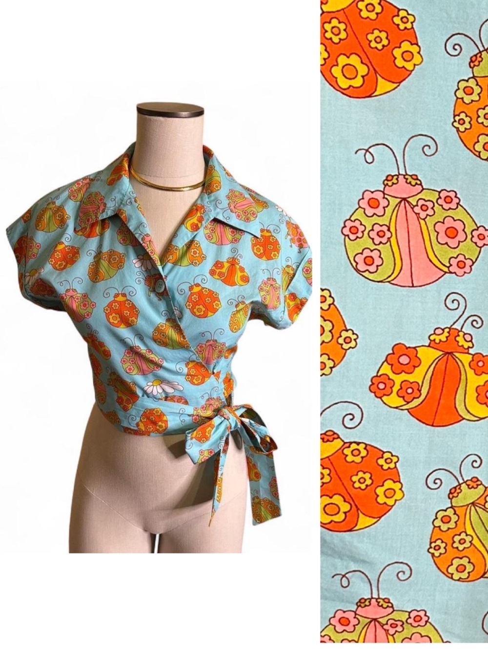 ModCloth Marisol Muro Colorful Vintage-Inspired Ladybug Floral Wrap Crop Top